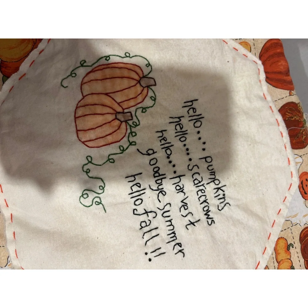 Handmade Fall Pumpkin Decorative Pillow Embroidered Hello Fall Tassel 12x12